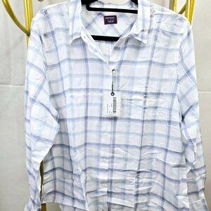 NWT UNTUCKit MELINI BLUE/WHITE CHECK 100% COTTON REGULAR FIT LONG SLEEVE SHIRT